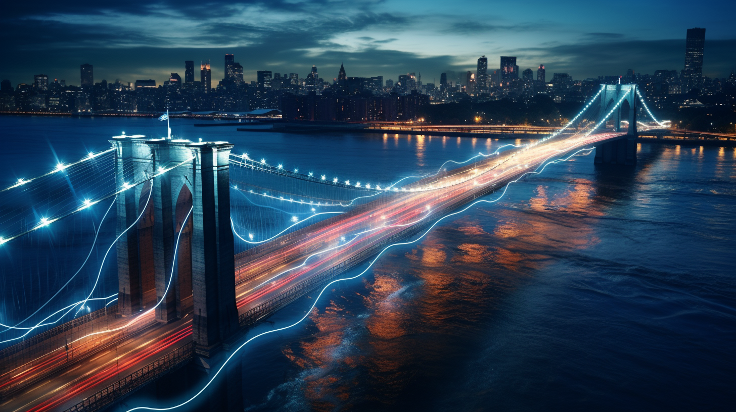 Aerial view of Brooklyn Bridge motorcycle race