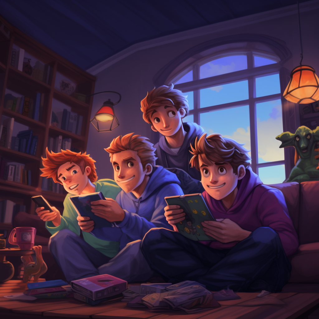 Group of friends playing video games