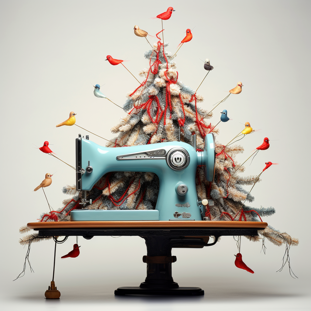 Sewing machines with Christmas tree decoration