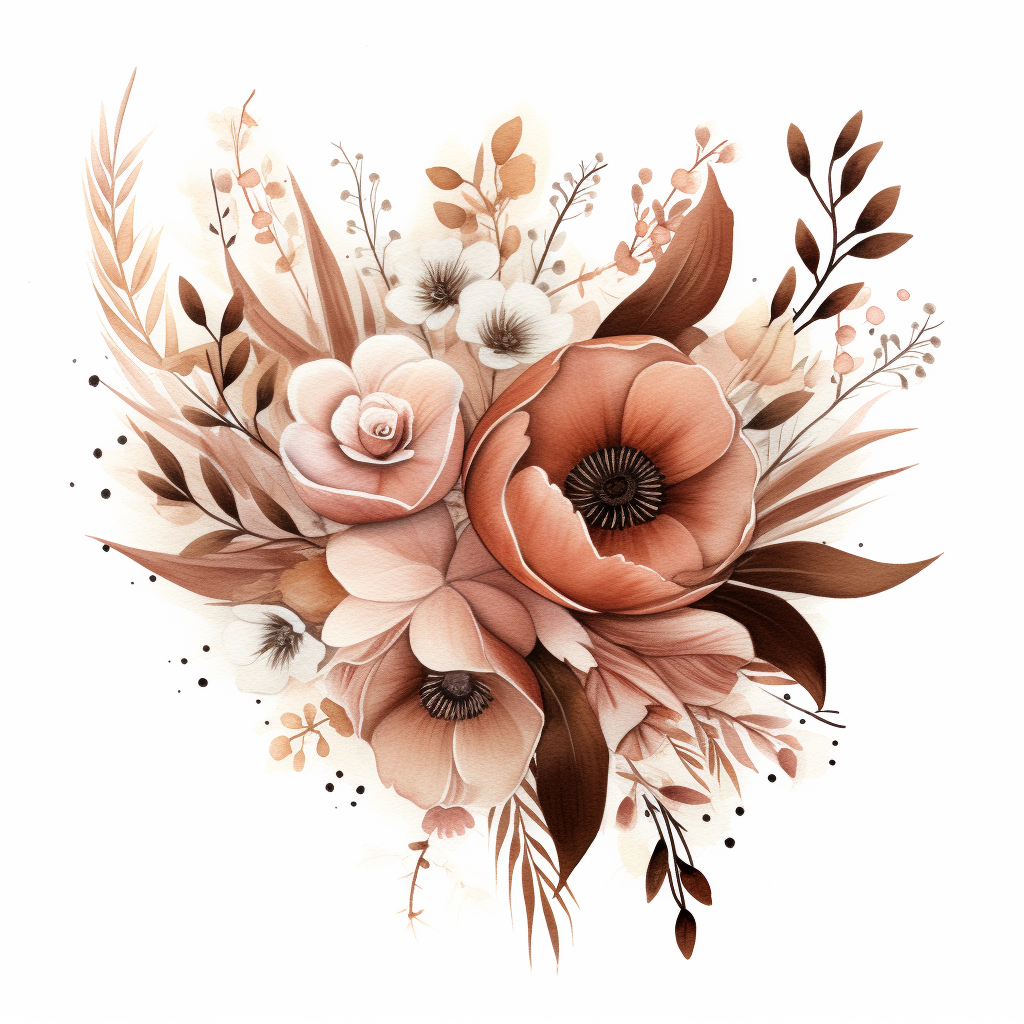 Stunning brown boho watercolor flowers