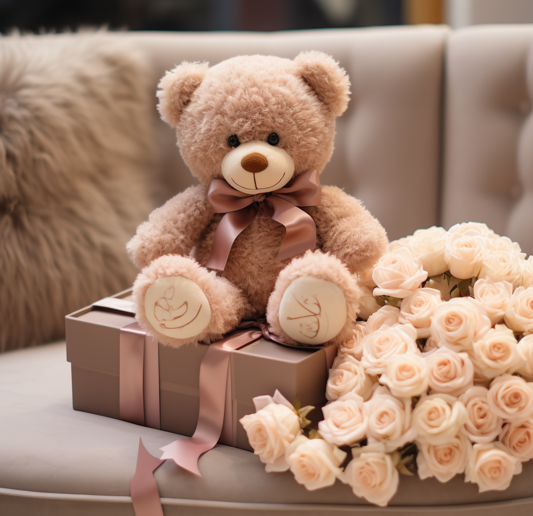 Teddy Bear in Flower Basket