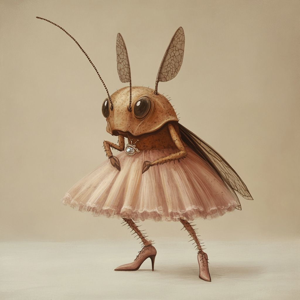 Brown cockroach in high heel shoes