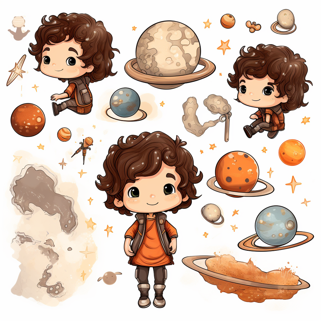 Cute brown hair toddler kid with space