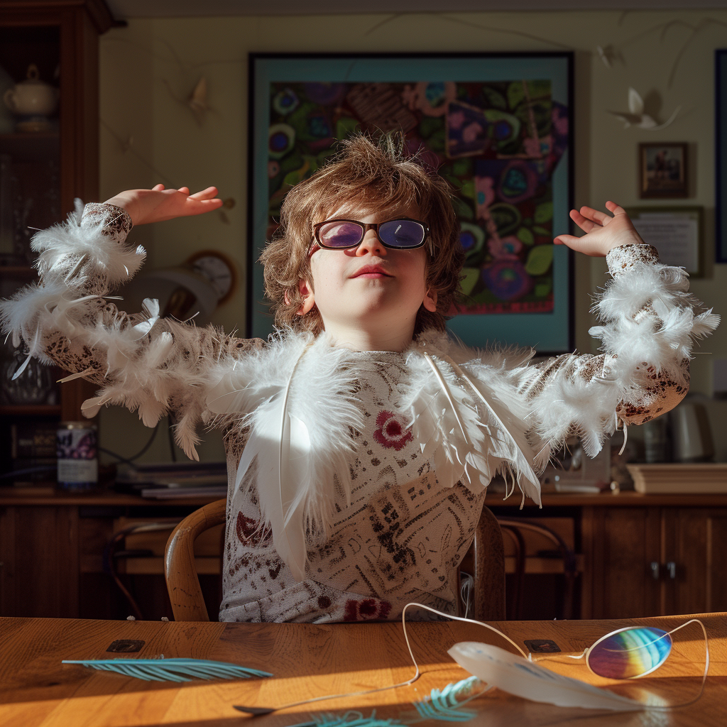 Kid dancing on table at home