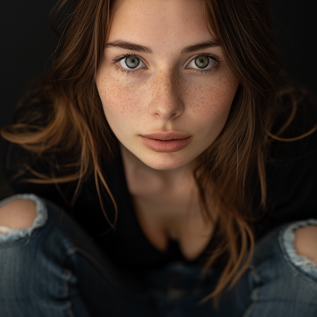 Brown Haired Woman in Black Jeans and Sneakers