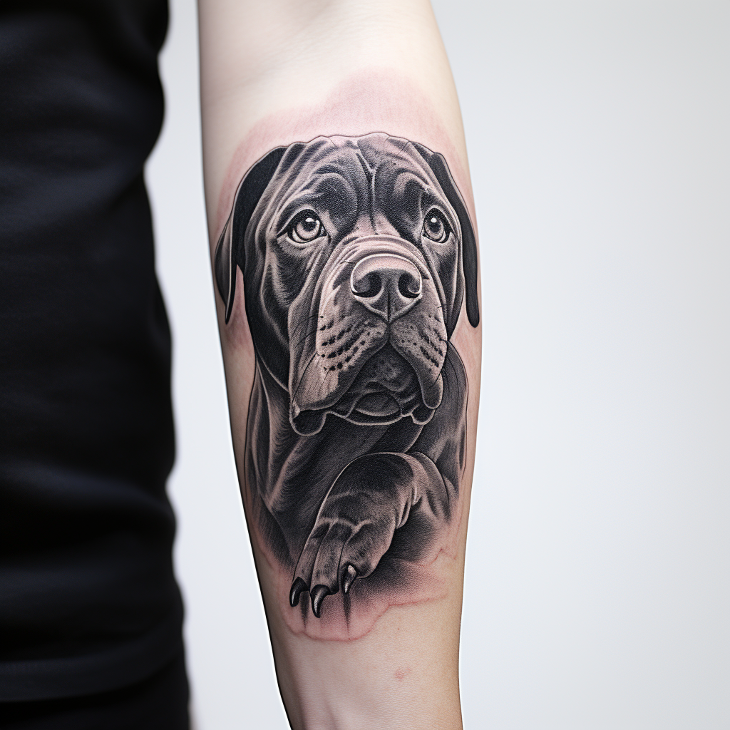 Brown happy Cane Corso tattoo design