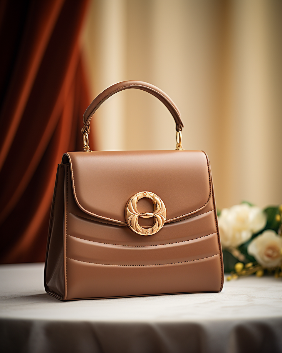 Brown Leather Handbag with Gold Buckle