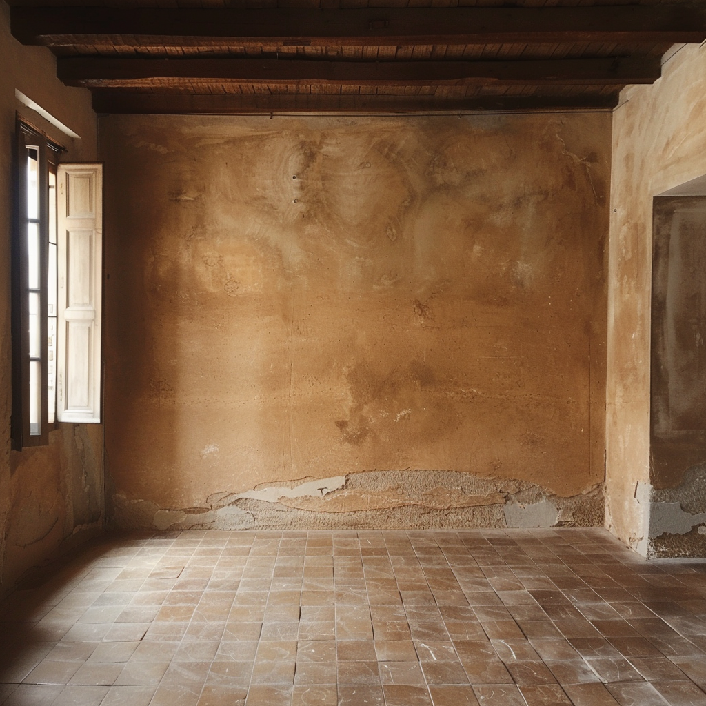 Brown limewash walls empty room