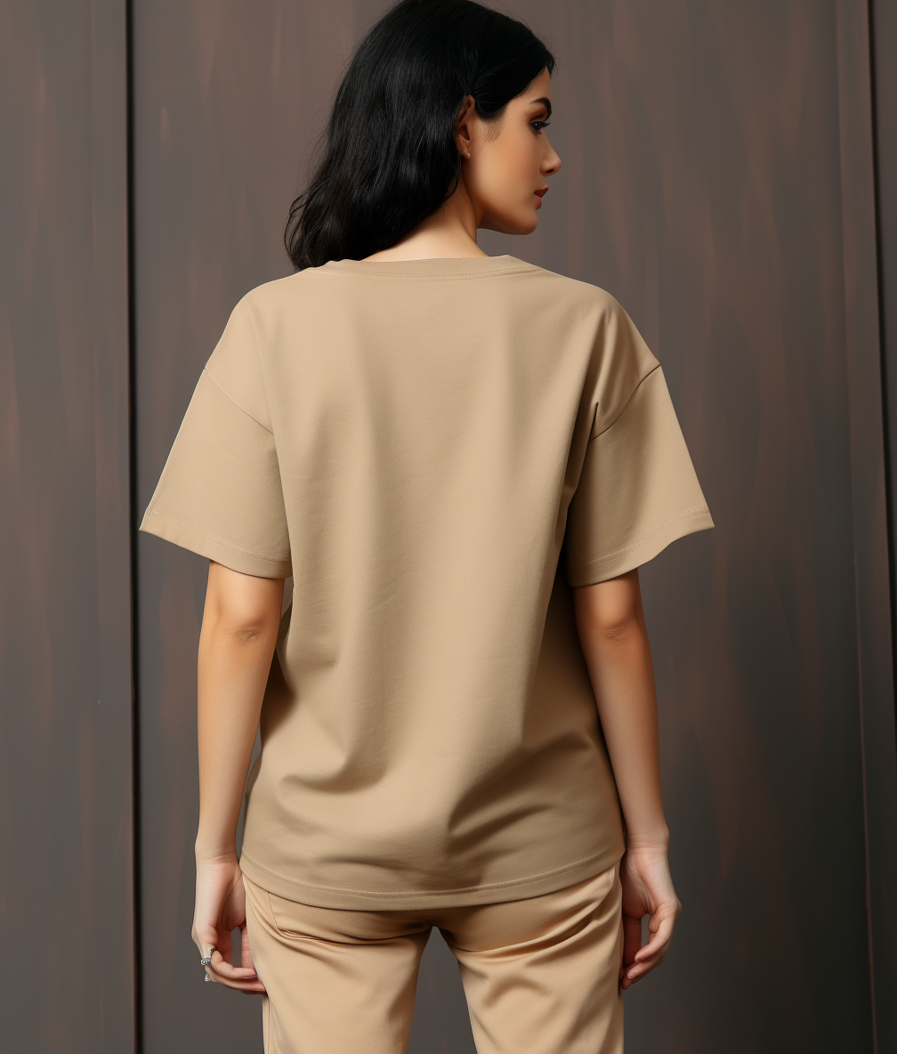 Brown oversized t-shirt on female model