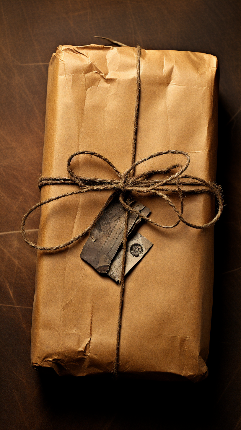 Old and Worn Brown Paper Package Tied with Twine