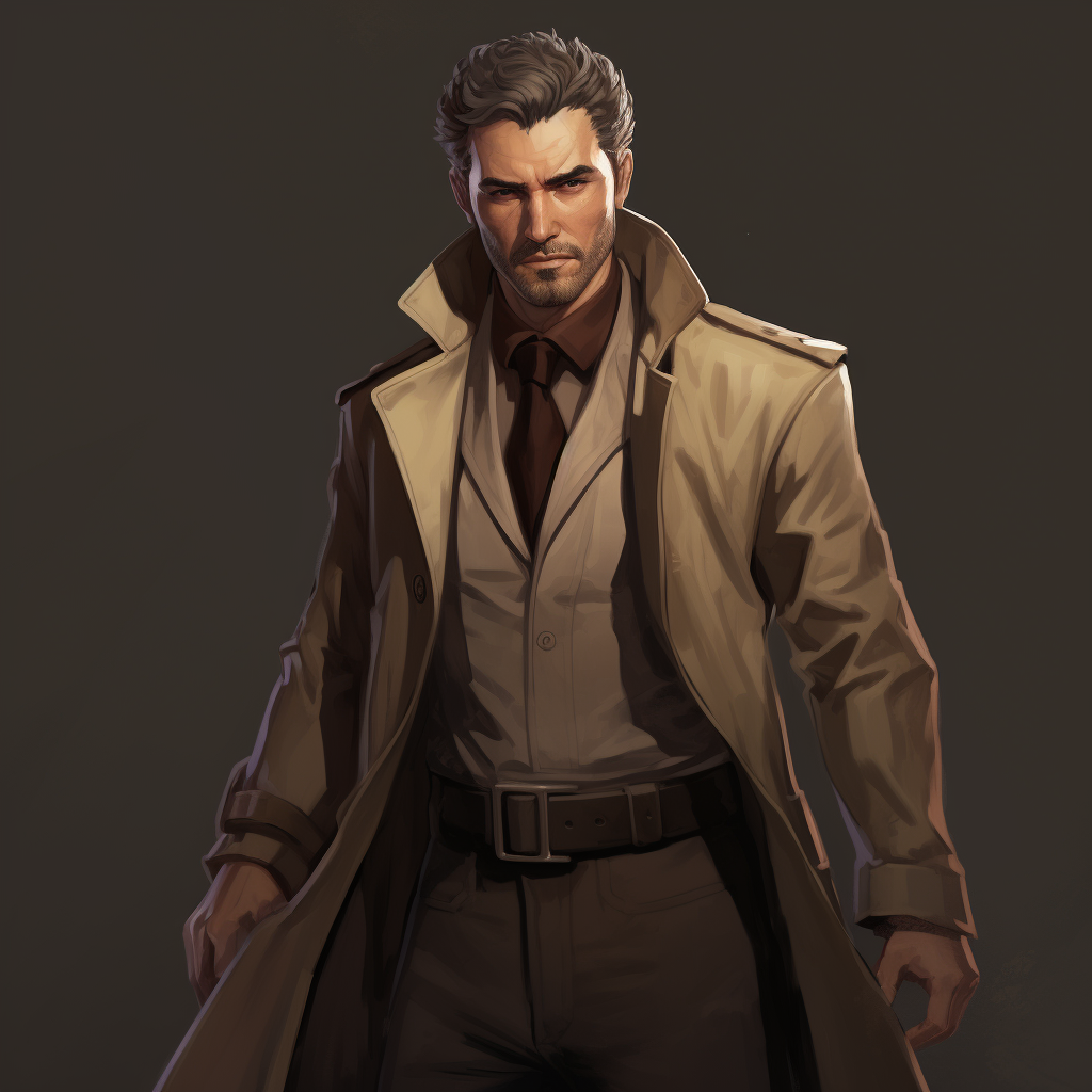 Middle-aged diplomat in brown trench coat