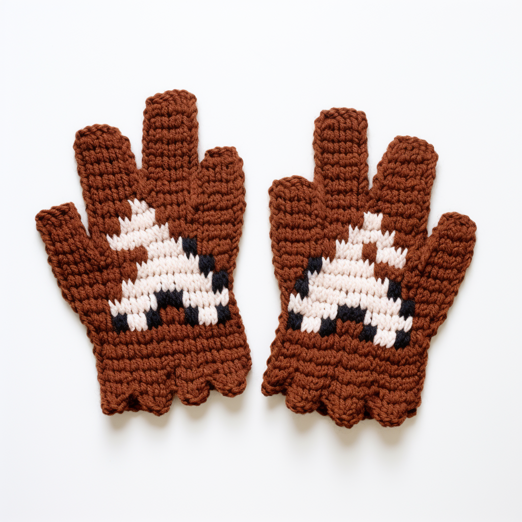 Brown woolly mittens on white background