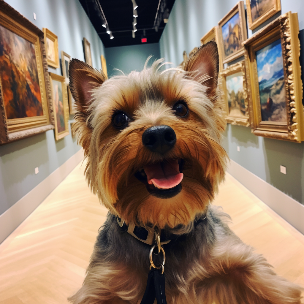 Adorable brown yorkie taking selfie