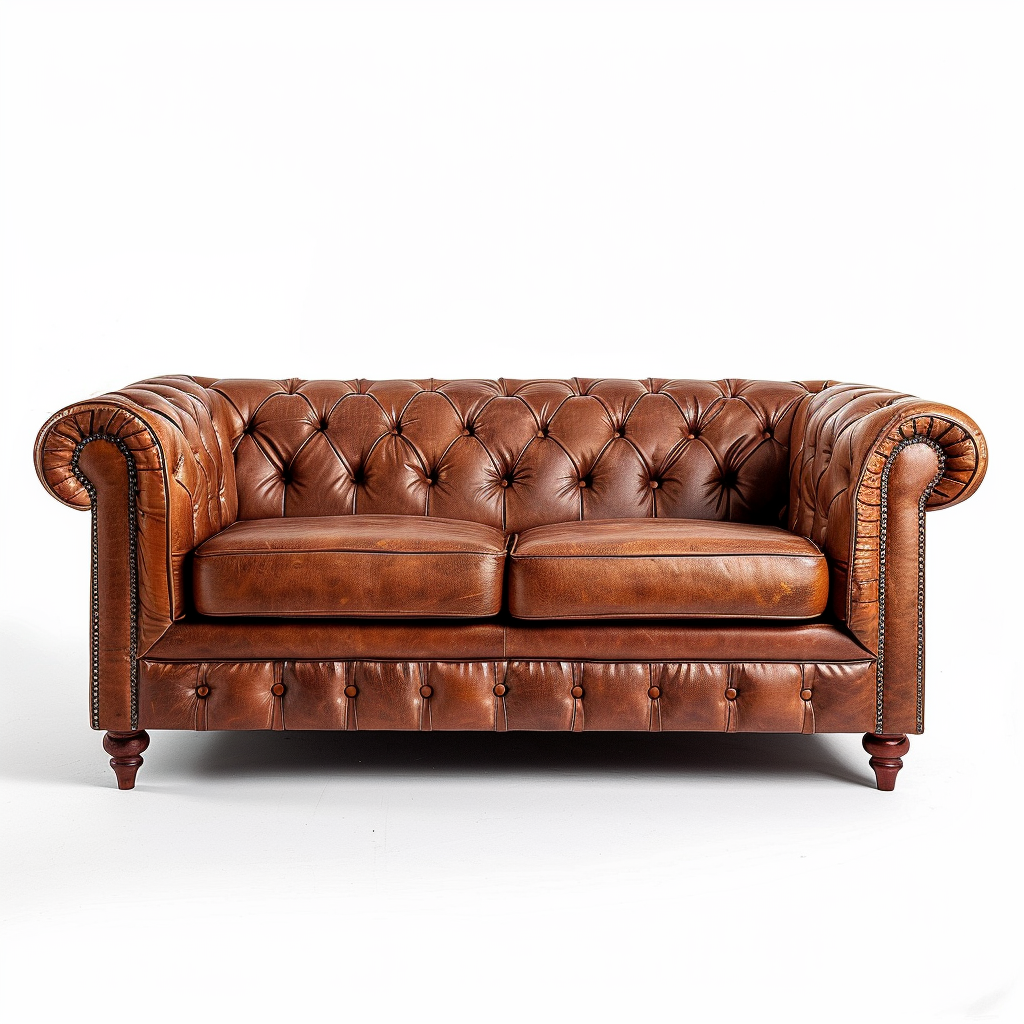 Brown leather sofa on white background