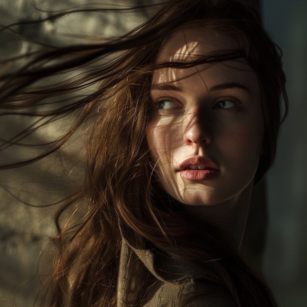 Brunette actress flowing hair cold light Game of Thrones