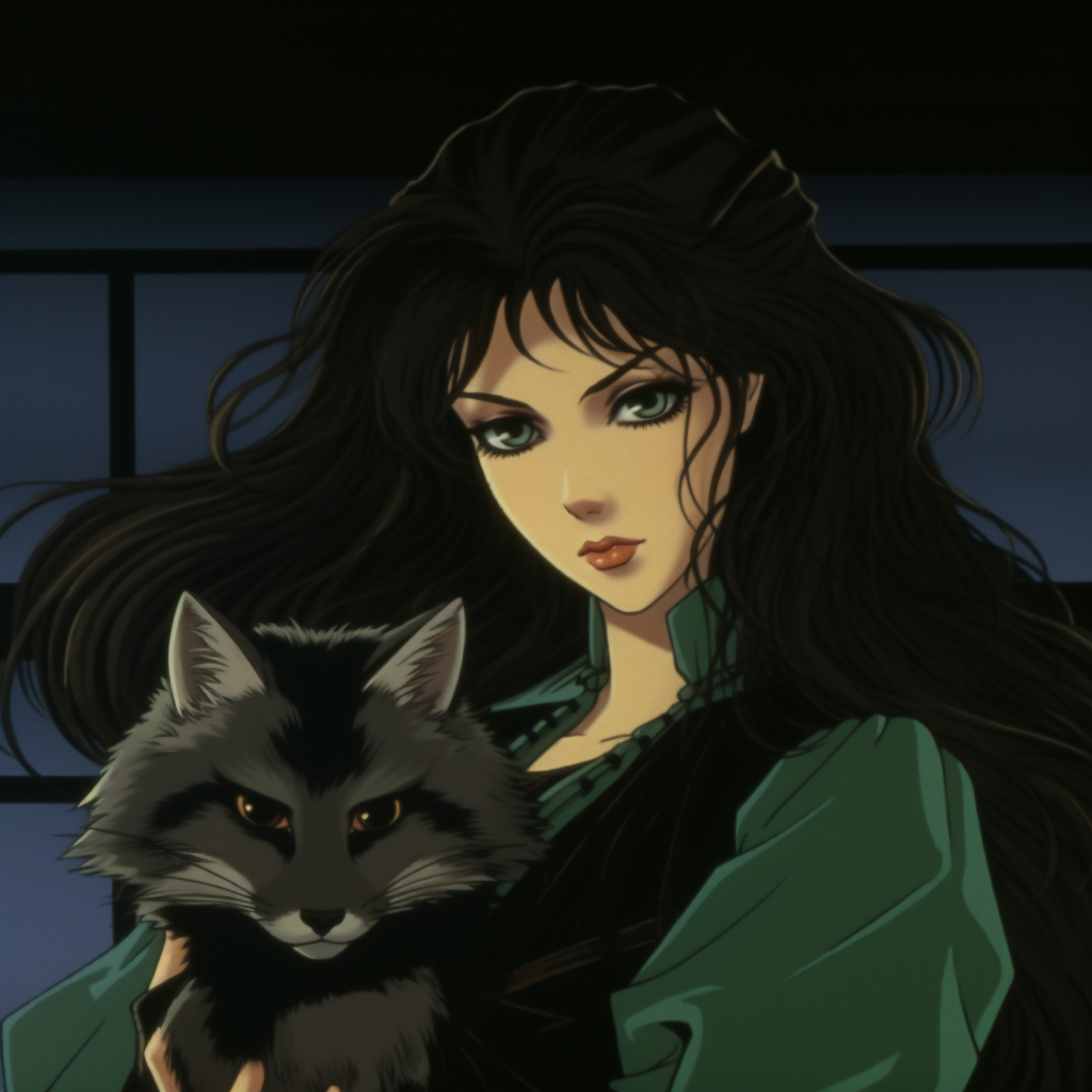 Brunette Woman with Green Eyes Holding Raccoon