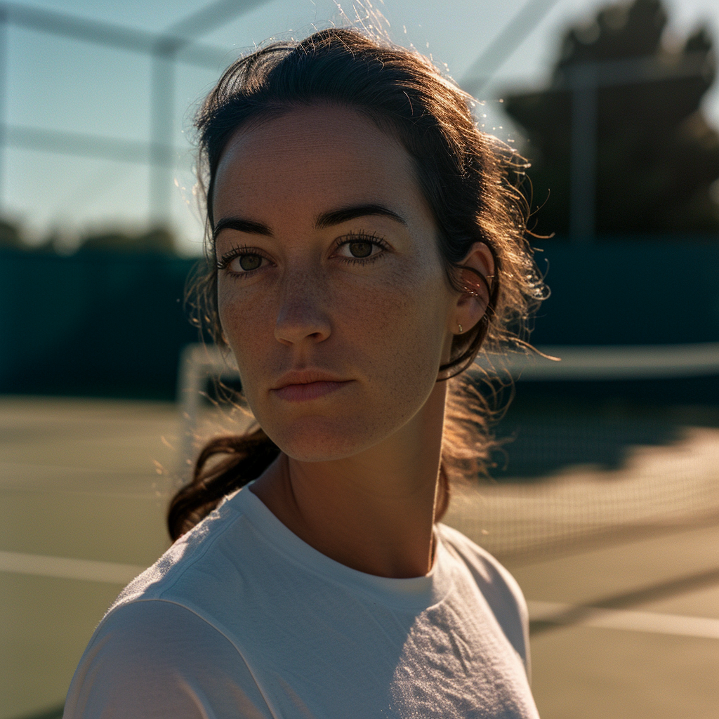 Attractive brunette woman on tennis court