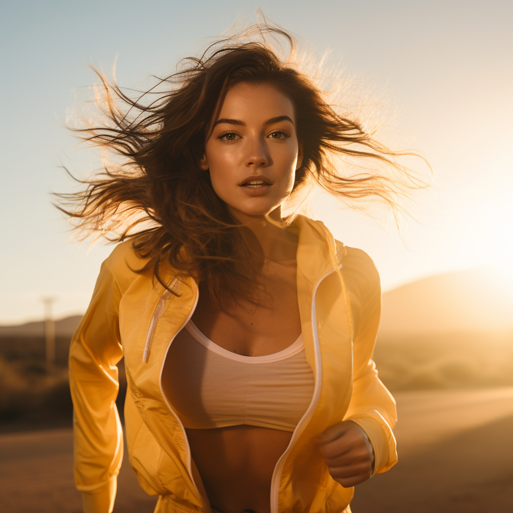 Closeup of Brunette Woman Jogging Outdoors