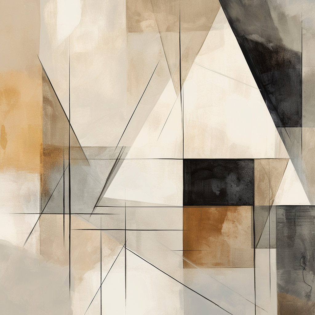 Abstract brush painting with geometric lines