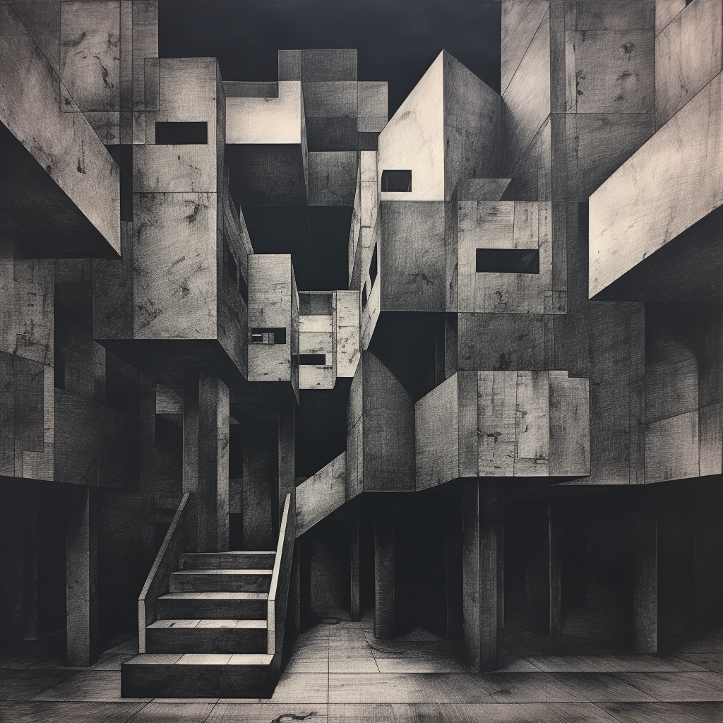 Brutalist charcoal artwork on old paper