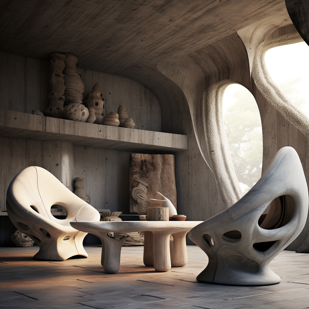 Concrete-based Brutalist Living Room with Gaudi Furniture