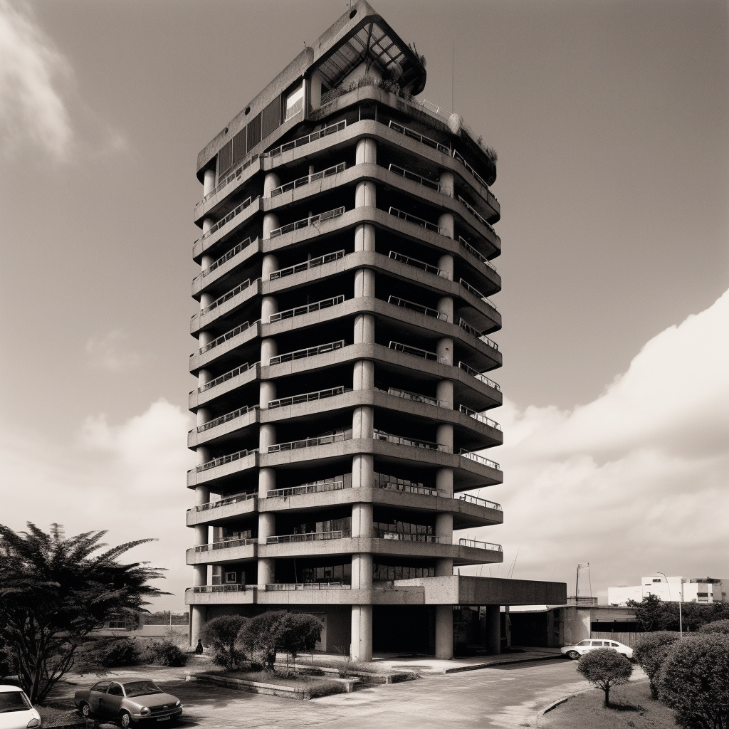 Analogue black and white brutalist tower carrot