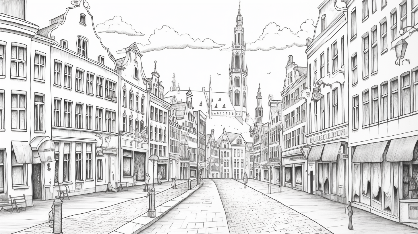 Blackline Drawing of Bruxelles Cityscape