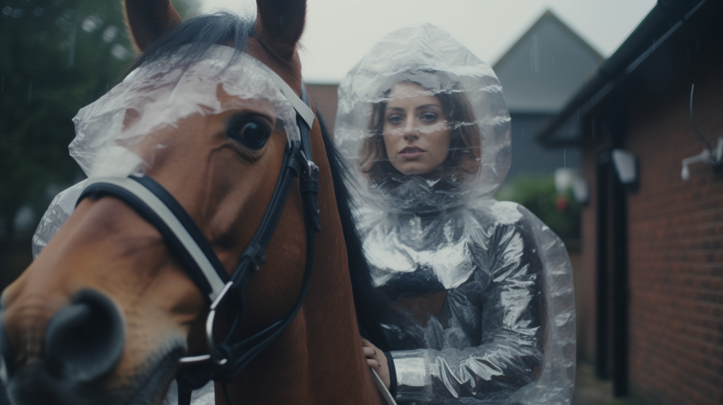 Lady in Bubble Wrap Suit Horse Riding