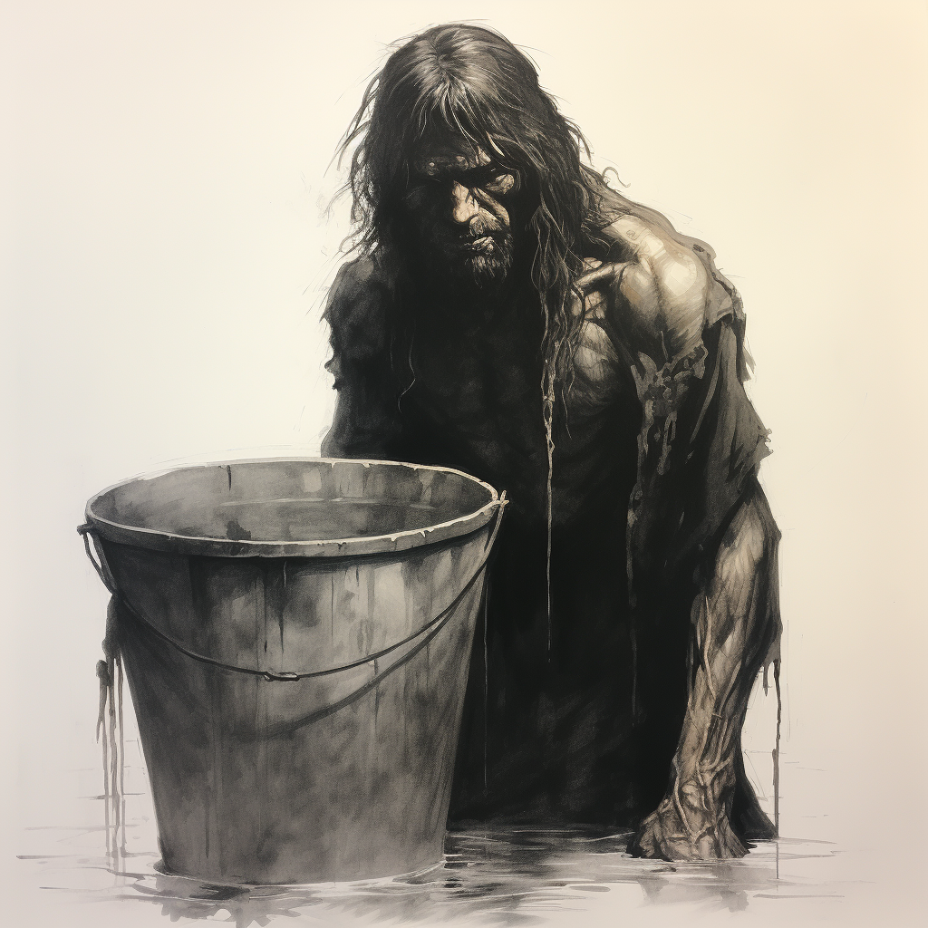 Illustration of a man with a bucket for a head