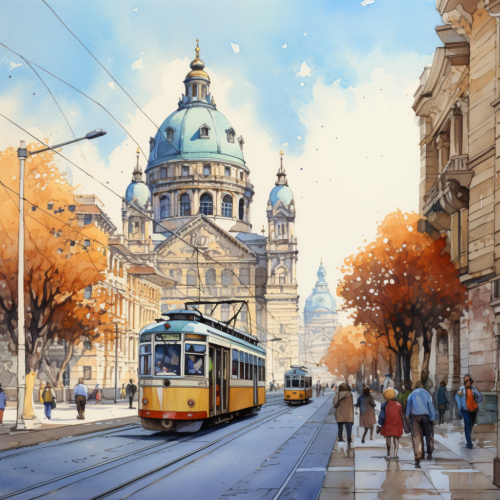 Budapest downtown watercolor painting