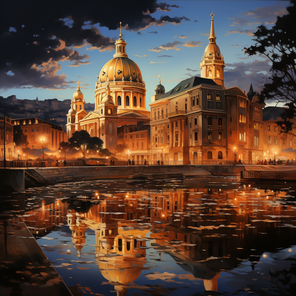 Beautiful Budapest night lights oil painting