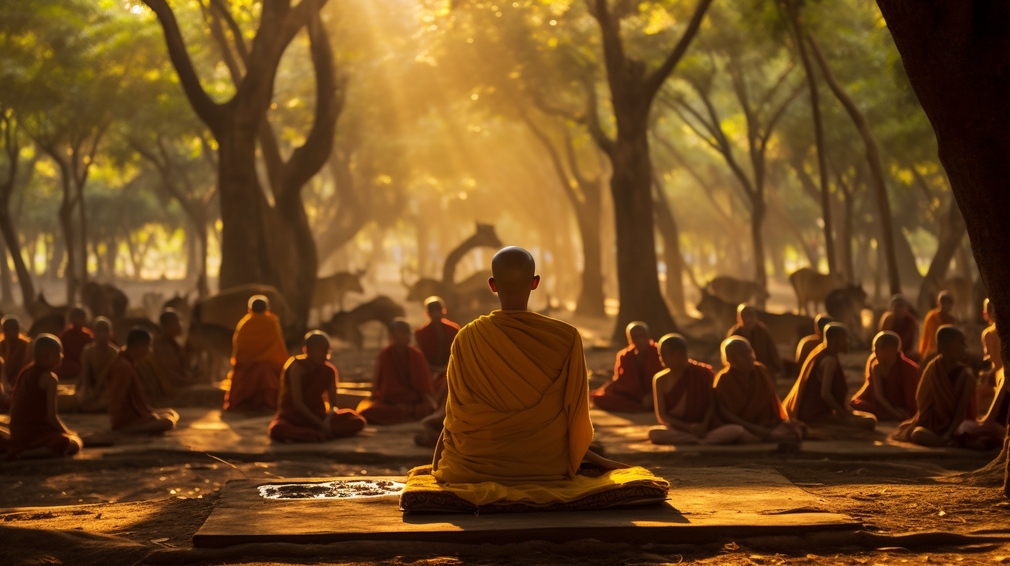 Buddha delivering his First Sermon with compassion