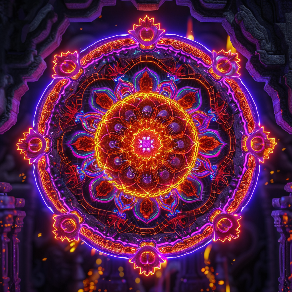 Buddhist Mandala Neon Colors 3D Cinema Lighting