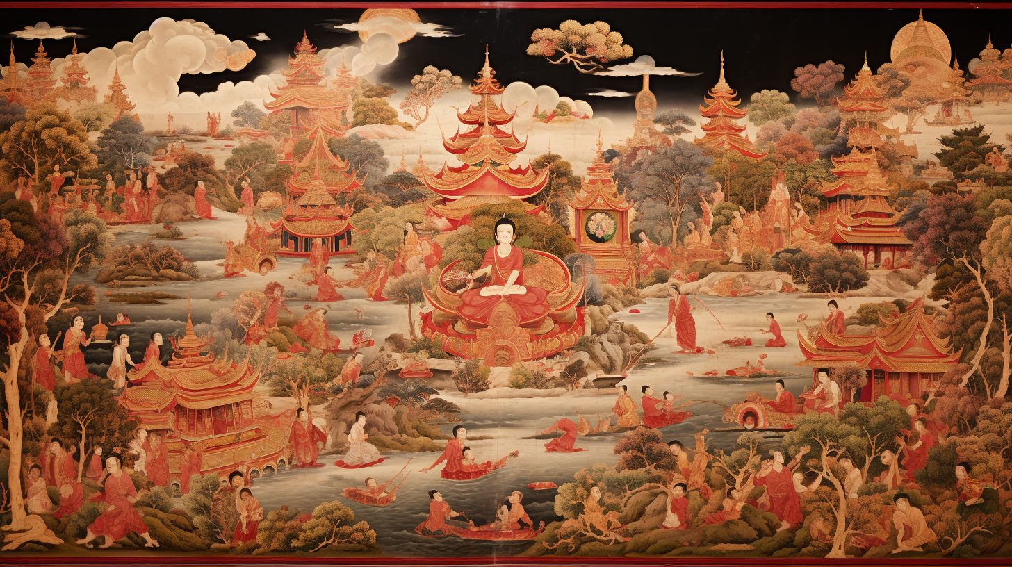 Vibrant Buddhist Painting Scenes