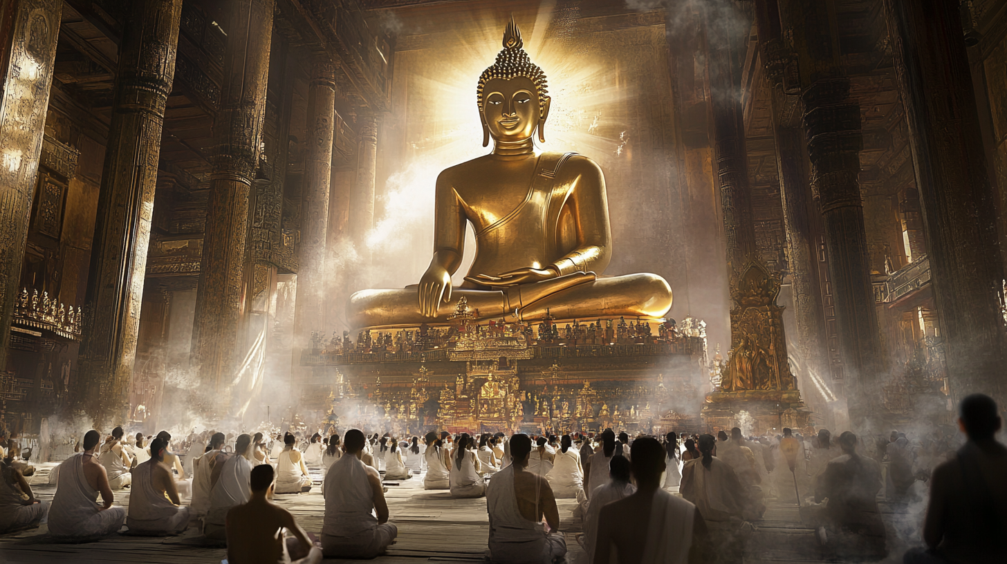 Buddhist Temple Worshipers Seiza Buddha