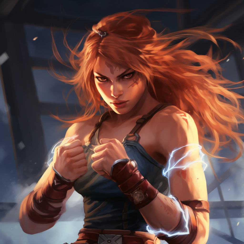 Powerful female fighter with lightning abilities