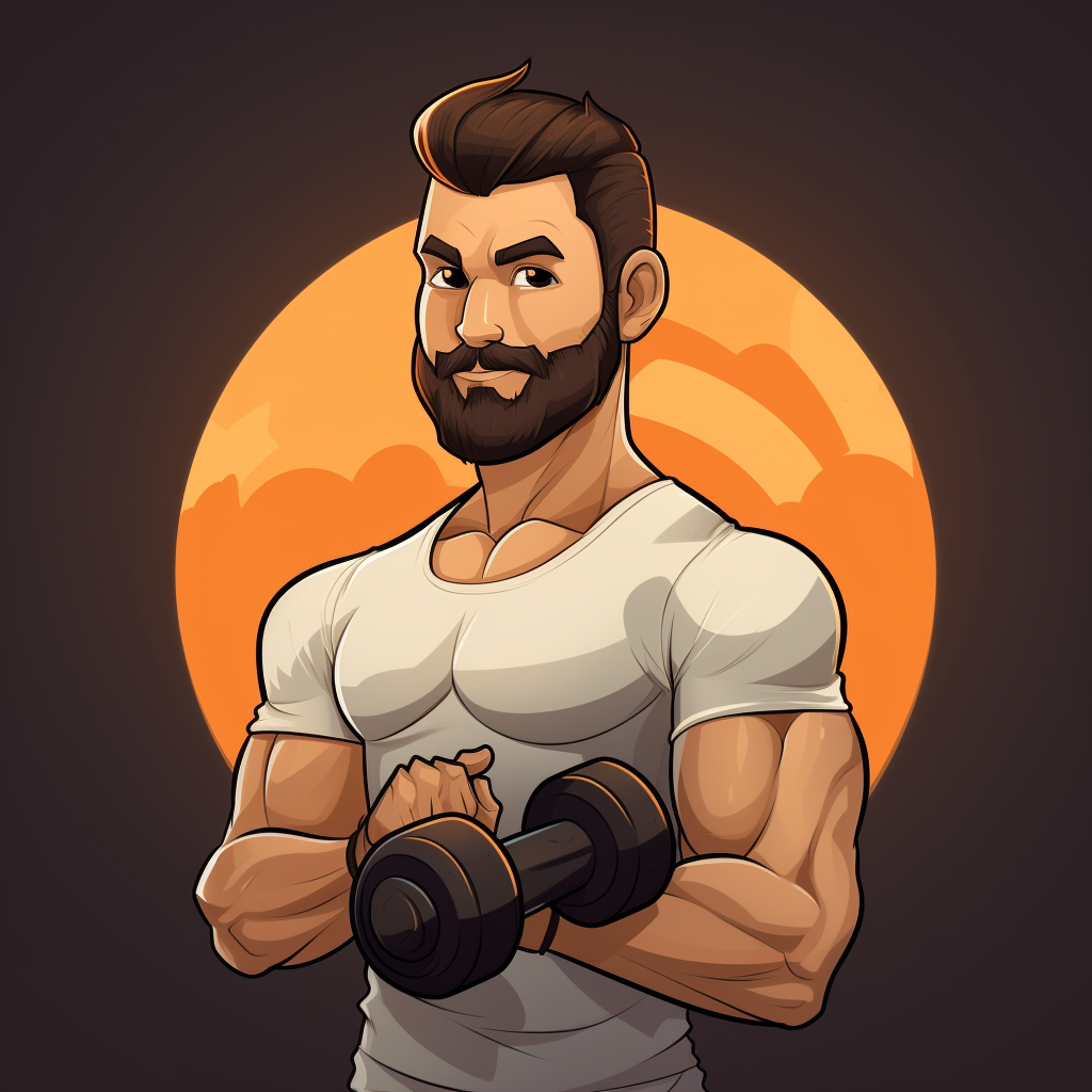 Cartoon avatar of buff fitness and nutrition influencer