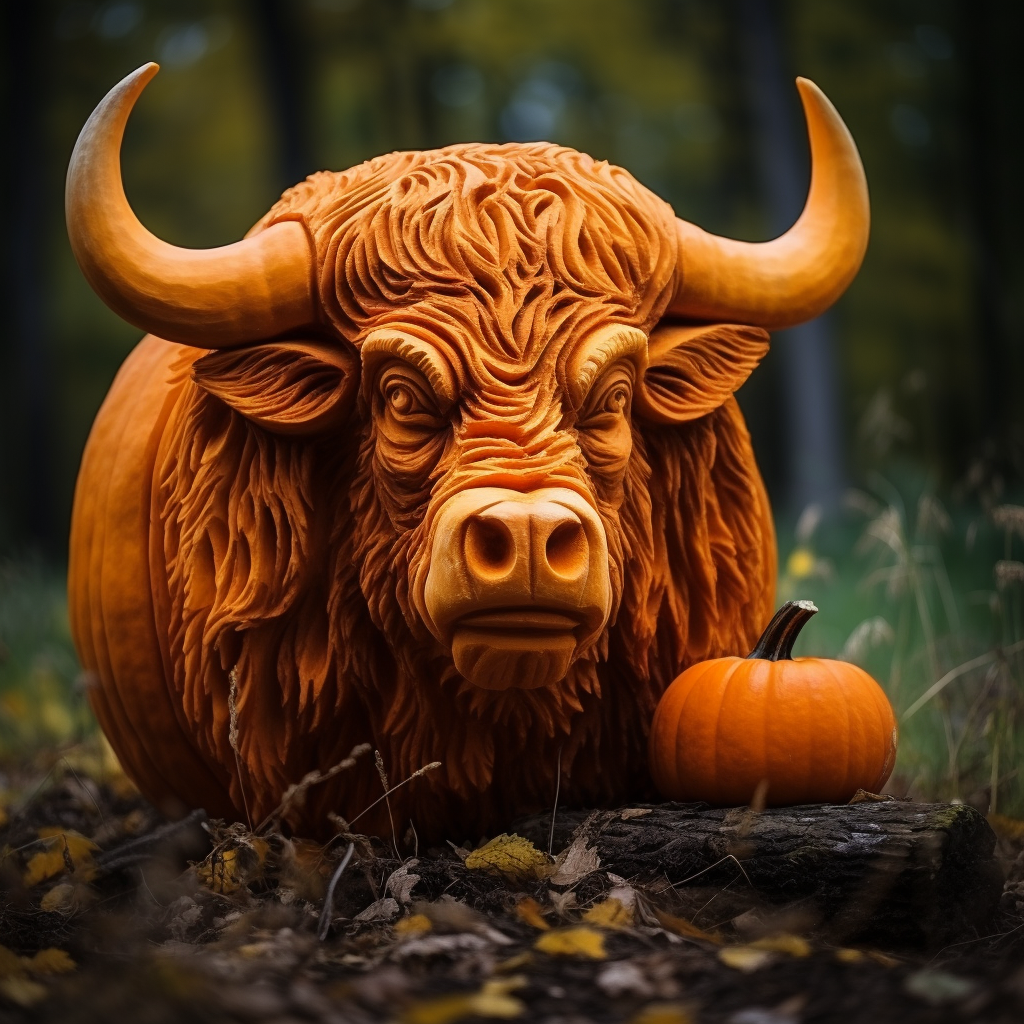 Buffalo carving a Halloween jack-o-lantern