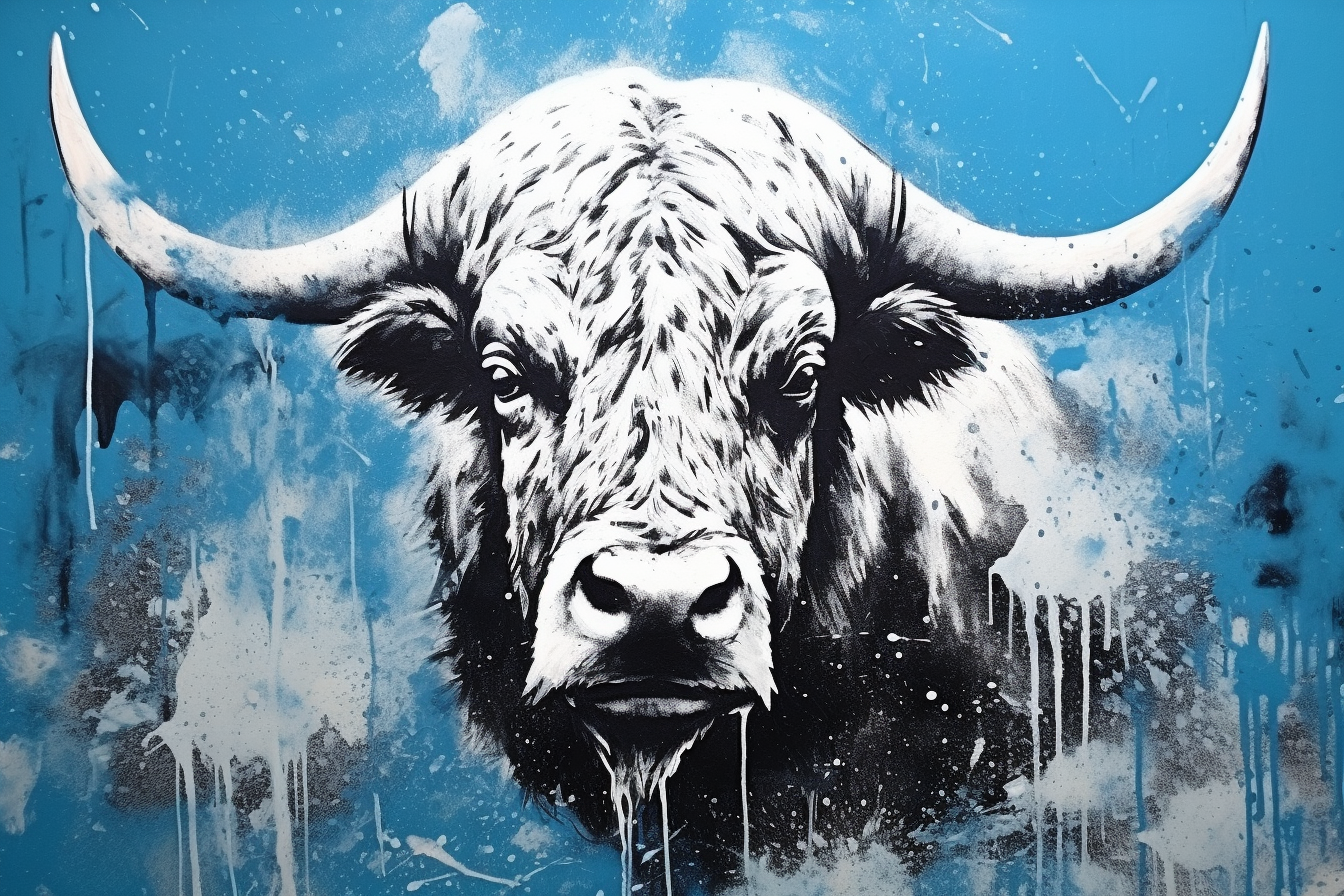 Blue and White Buffalo Painting Artwork