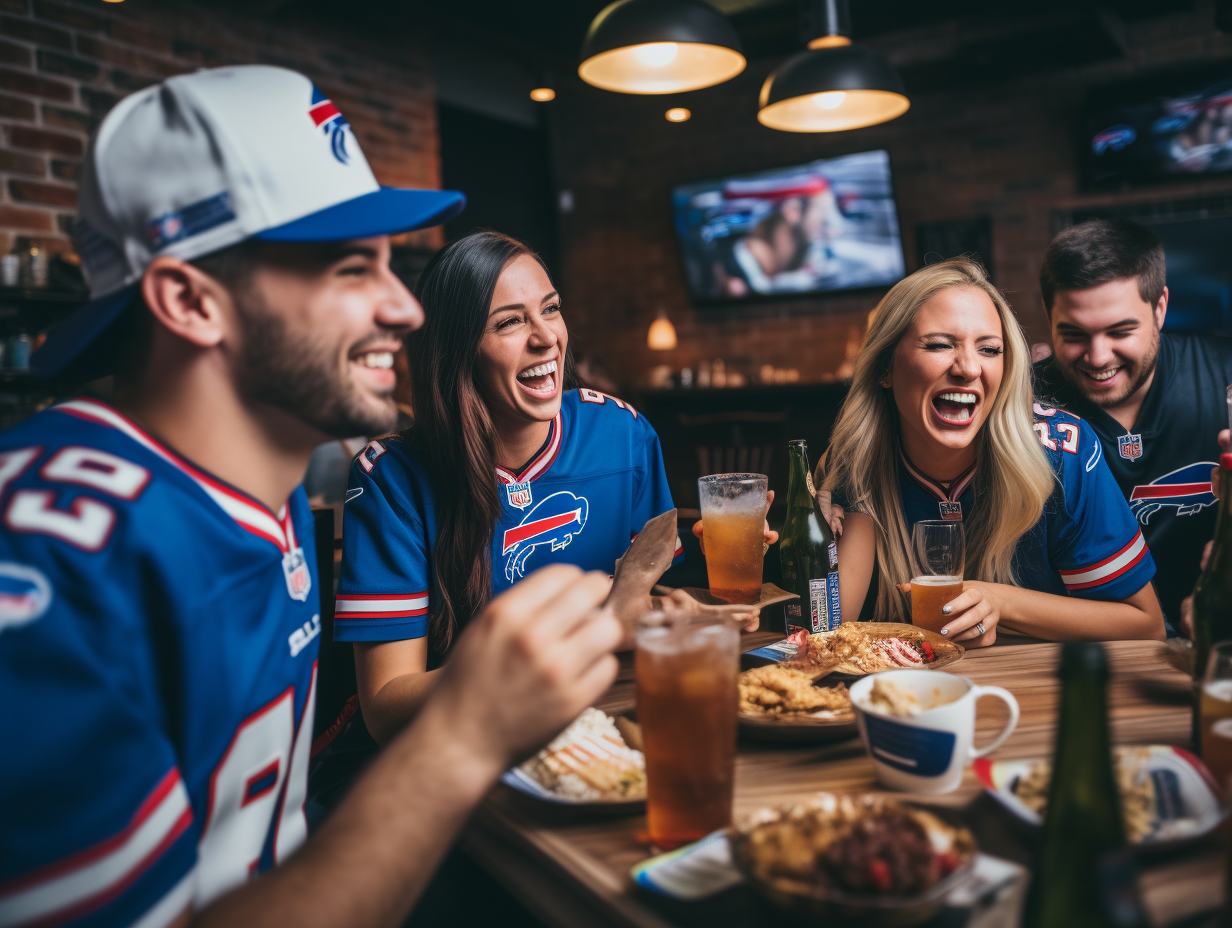 Friends enjoying Buffalo Bills watch party