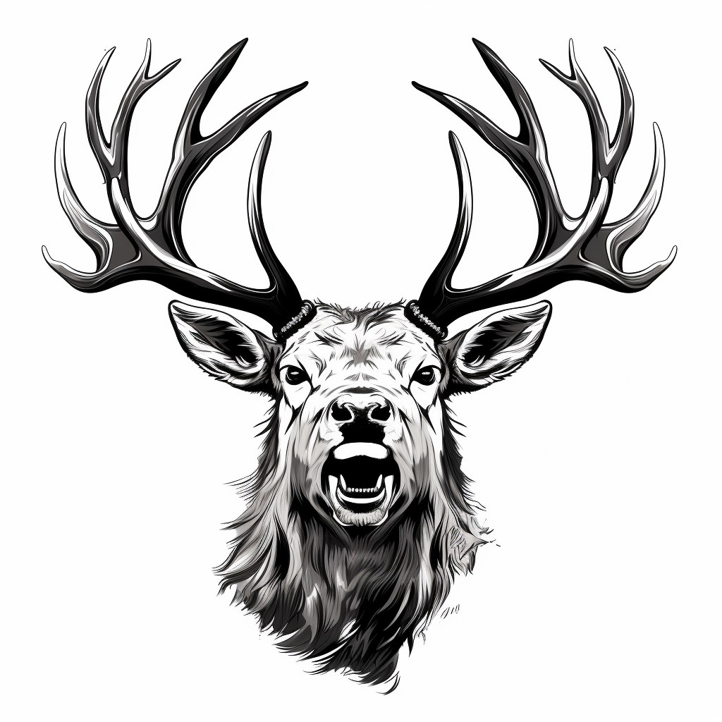 Black and white line art of a bugling elk