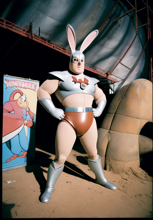 Model wearing Bugs Bunny fullbody costume