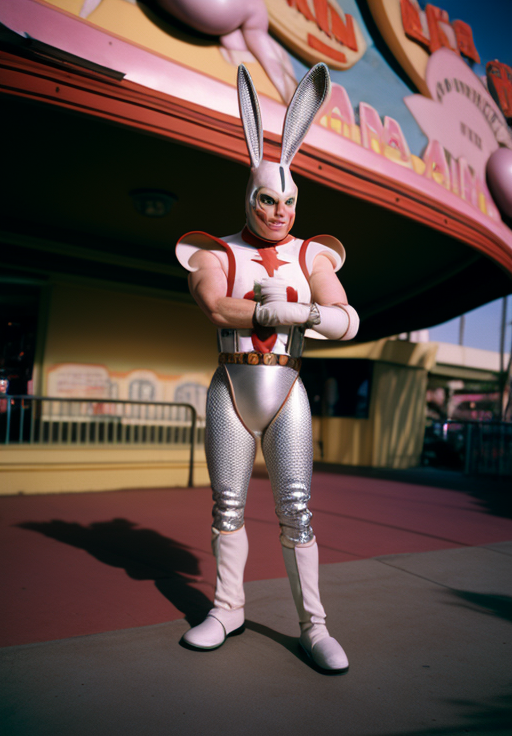 Model wearing Bugs Bunny fullbody costume