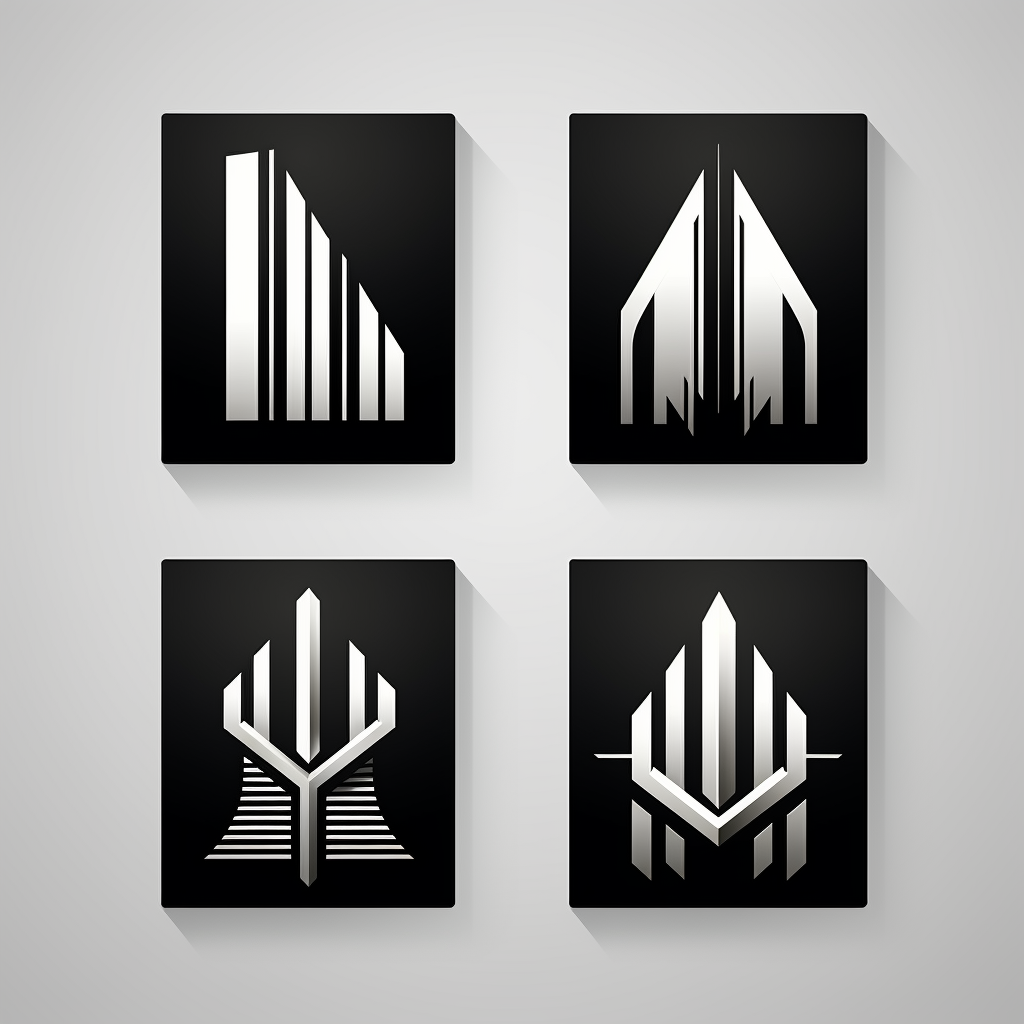 Minimal black and white building logo for game