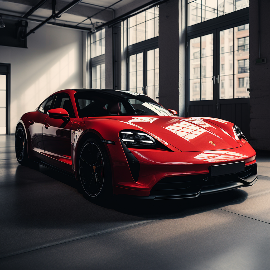 Red Porsche Taycan Cabriolet Coupe with Black Rims