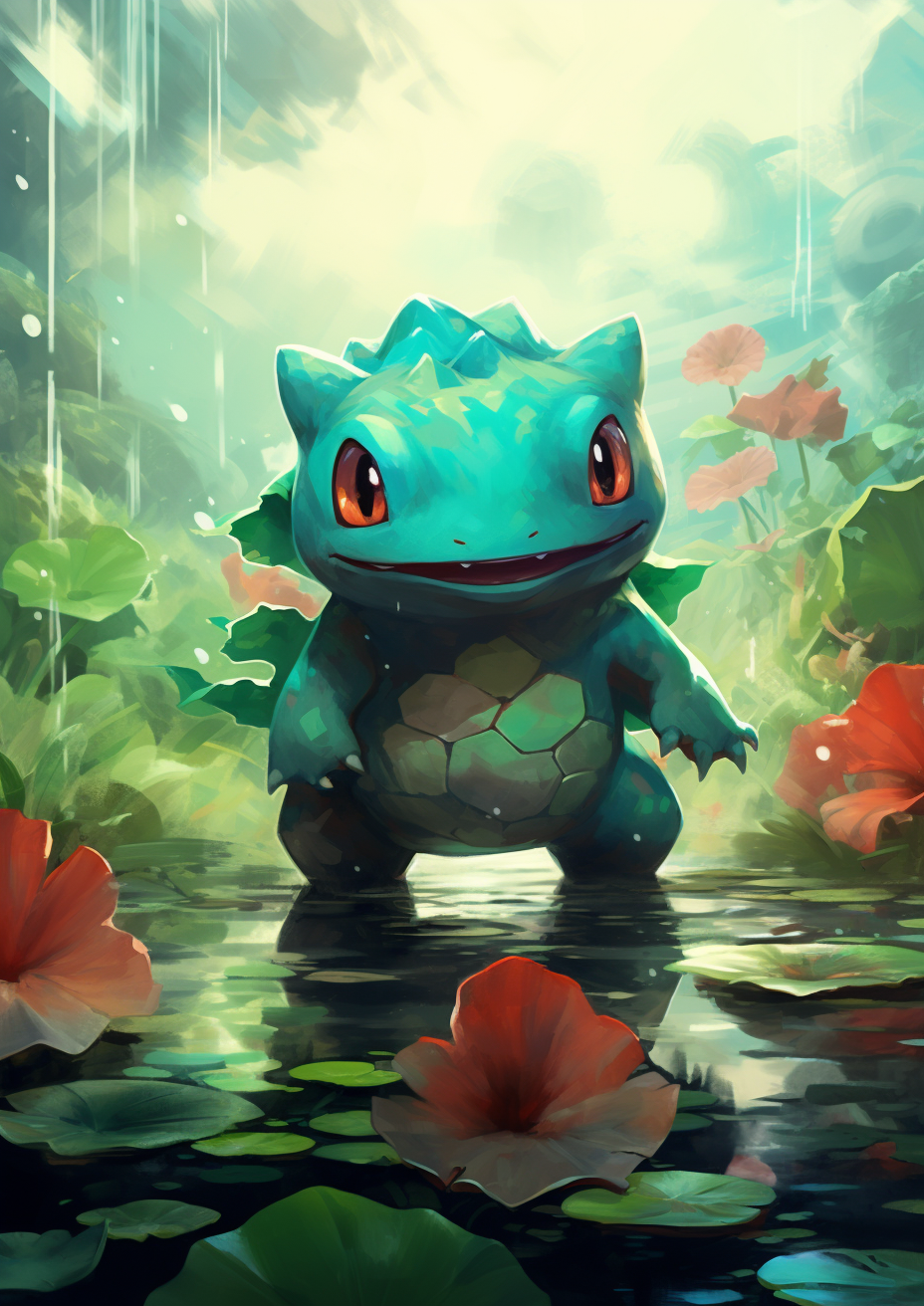 Abstract Bulbasaur artwork with vibrant colors