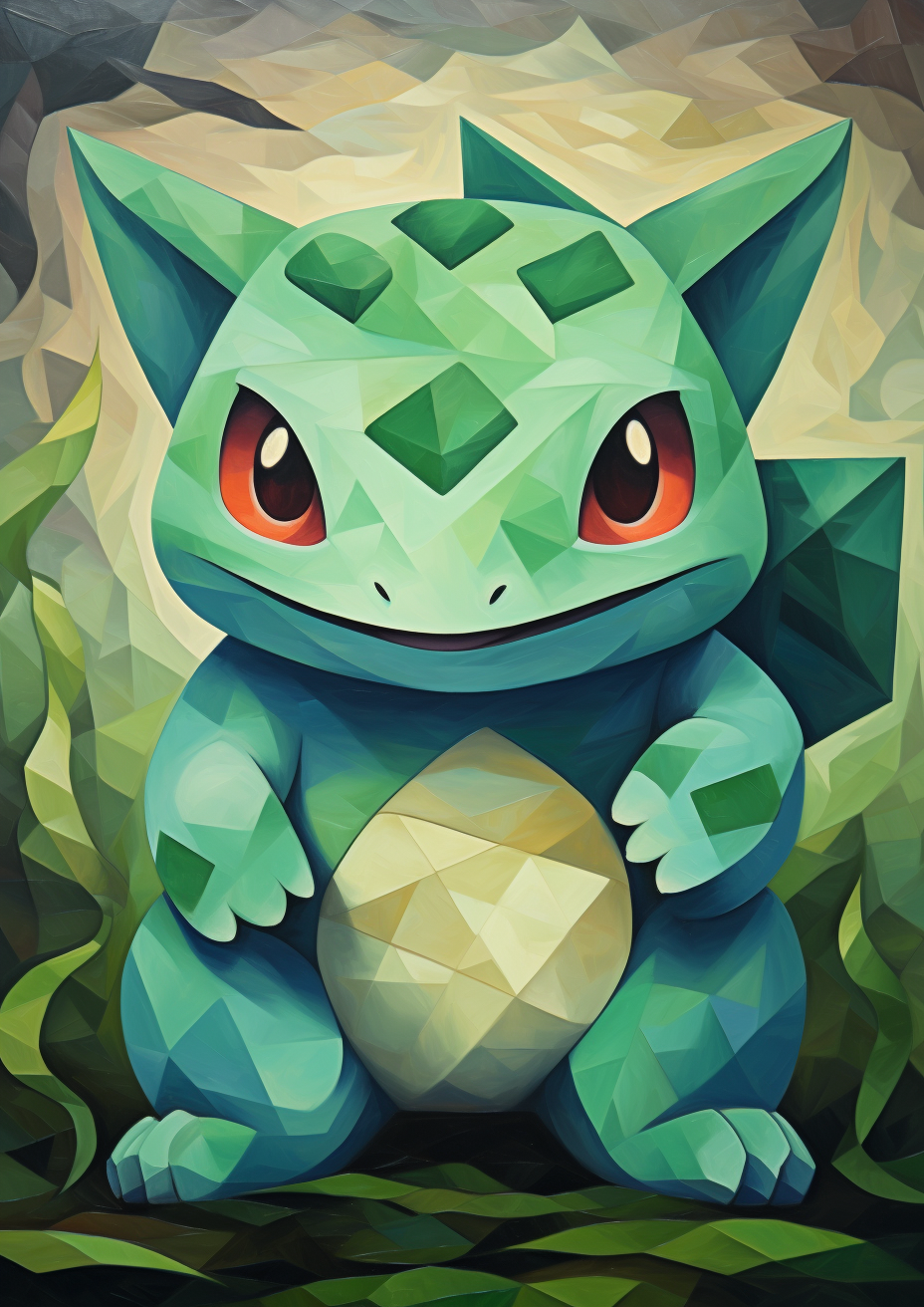 Bulbasaur in Picasso-style Cubism painting