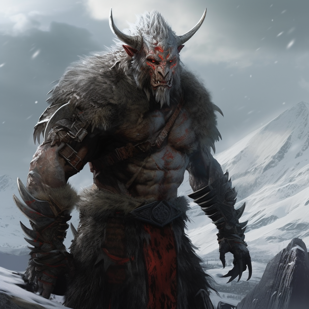 Bulky bald fantasy species with dark eyes