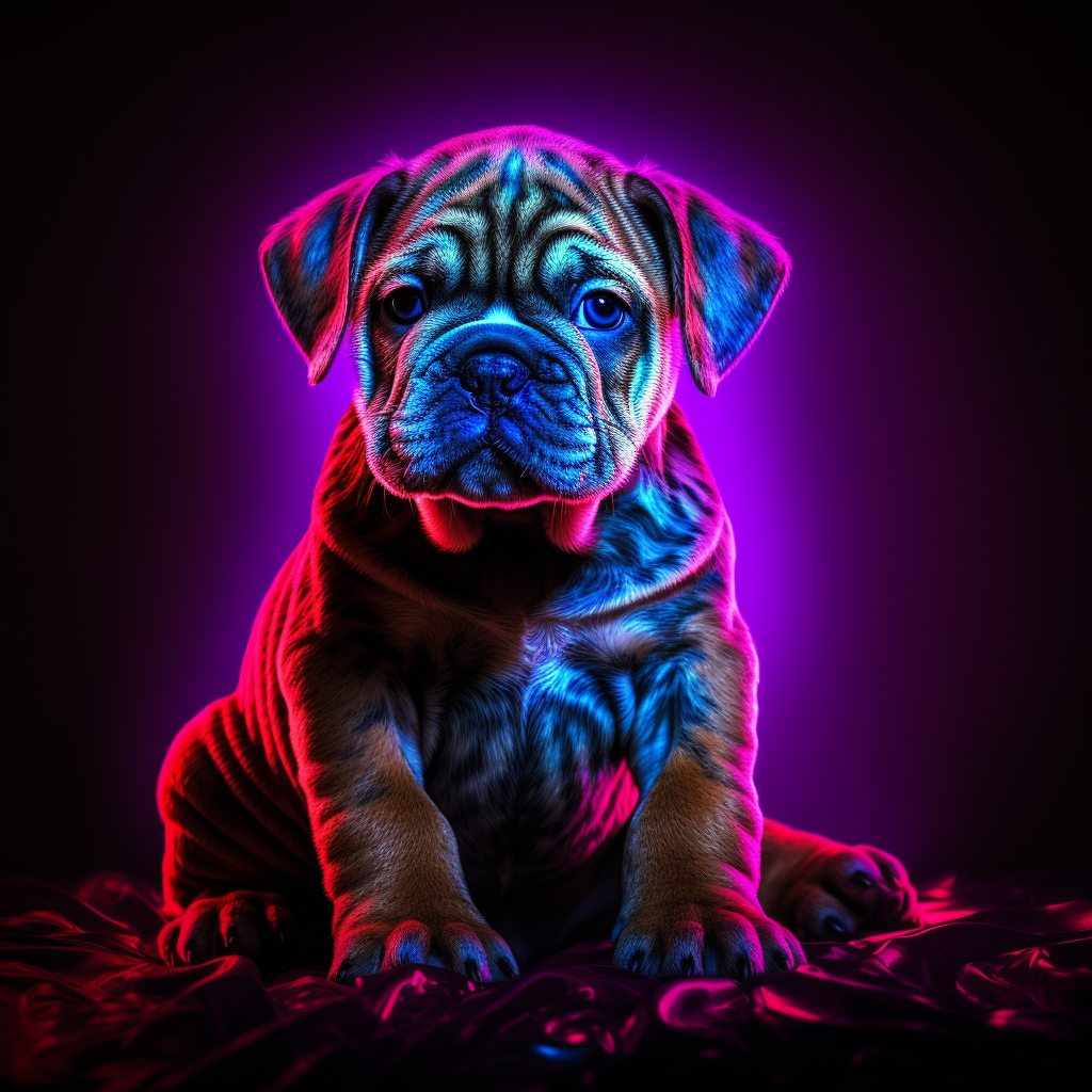 Bulldog puppy in neon lights