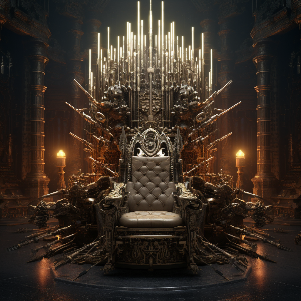 Powerful throne in bullet-filled armory